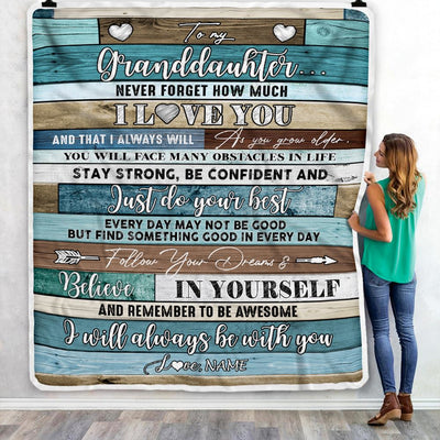 Personalized To My Granddaughter Blanket From Grandma Wood Never Forget I Love You Granddaughter Birthday Graduation Christmas Customized Fleece Throw Blanket | teecentury