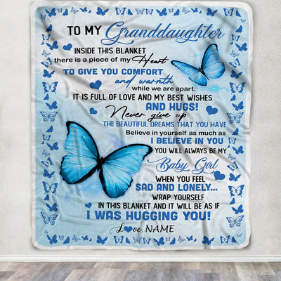 Personalized To My Granddaughter Blanket From Grandpa Grandma Butterfly In Side This Blanket Granddaughter Birthday Christmas Bed Fleece Throw Blanket | teecentury