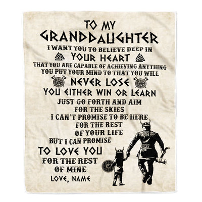 Personalized To My Granddaughter Blanket From Grandpa Pops You Will Never Lose Viking Granddaughter Birthday Christmas Customized Fleece Blanket | teecentury