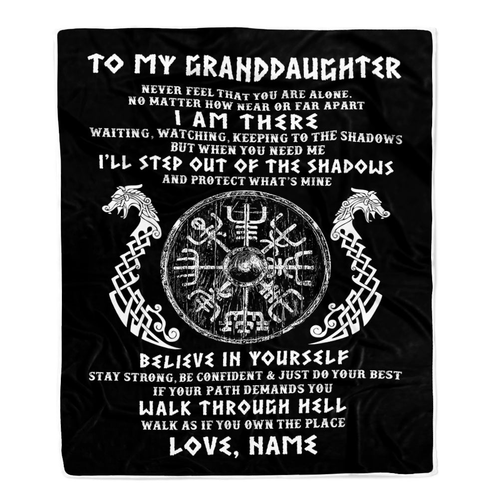 Personalized To My Granddaughter Blanket Viking Never Feel You Are Alone Odin Scandinavian Norse Runes Birthday Christmas Customized Bed Fleece Throw Blanket | teecentury
