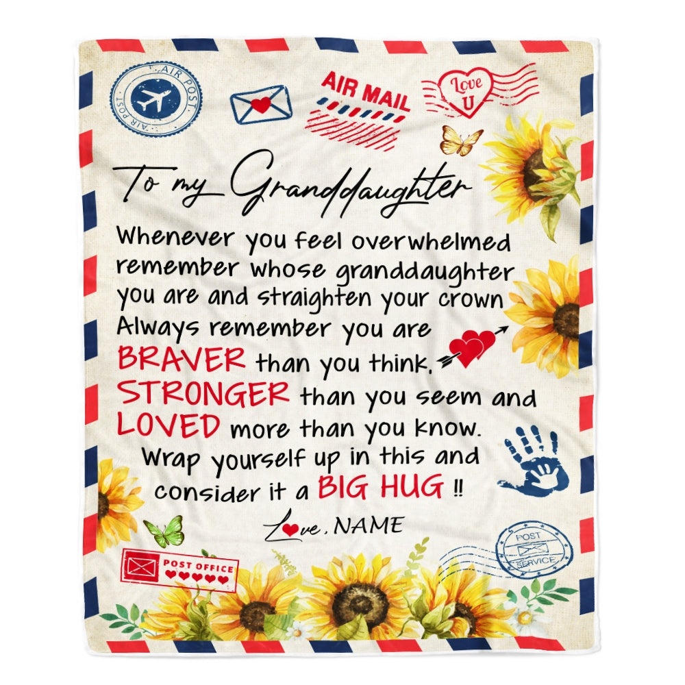 Personalized To My Granddaughter Blanket from Grandma Air Mail Letter Braver Stronger Loved Sunflower Birthday Graduation Christmas Customized Fleece Blanket Blanket | Teecentury.com