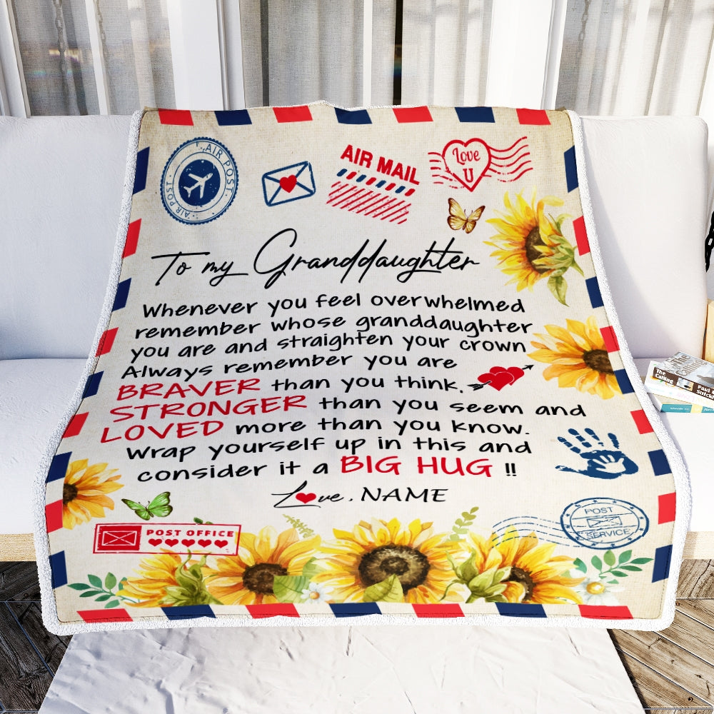 Personalized To My Granddaughter Blanket from Grandma Air Mail Letter Braver Stronger Loved Sunflower Birthday Graduation Christmas Customized Fleece Blanket Blanket | Teecentury.com