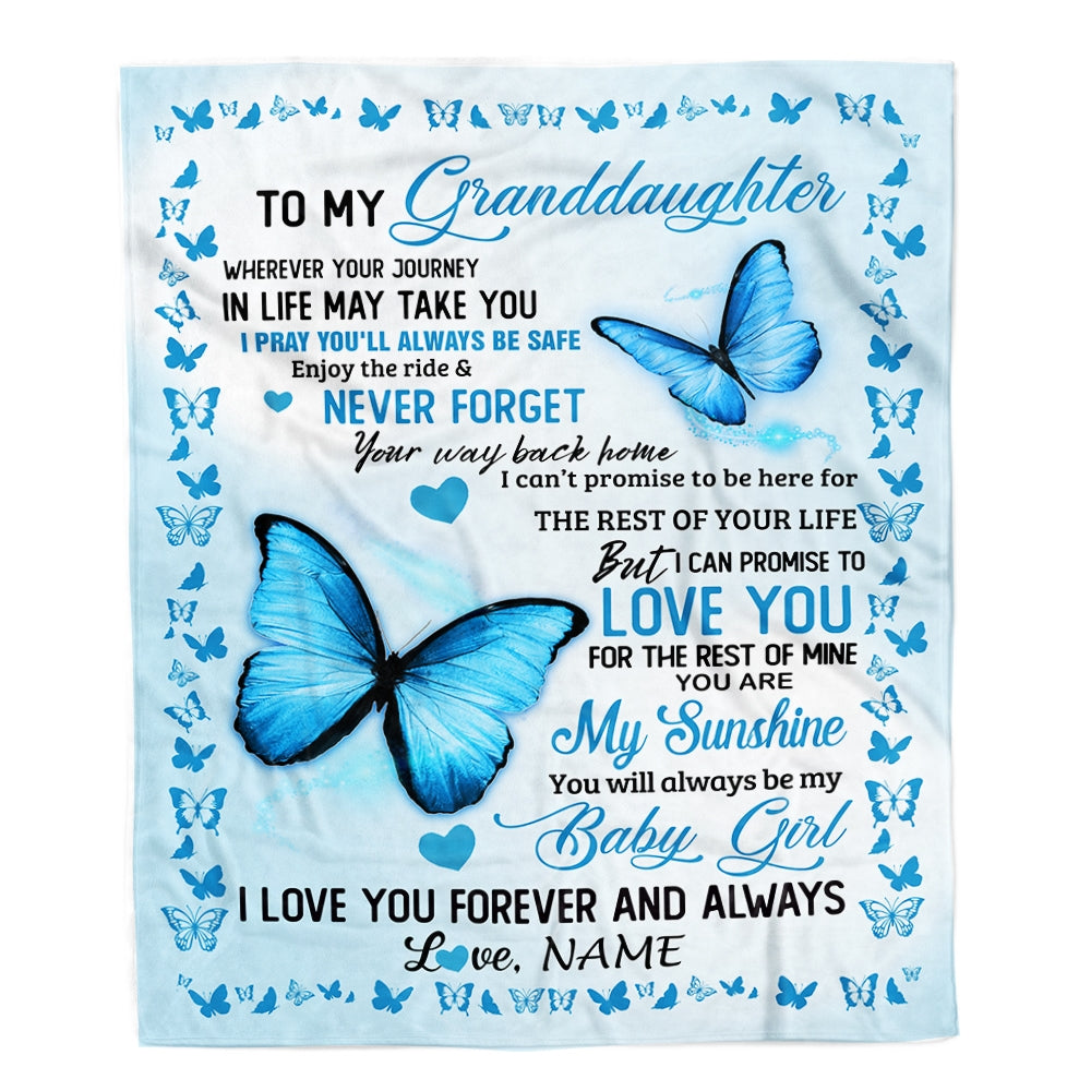 Personalized To My Granddaughter Blanket from Grandma Butterfly You are My Sunshine I Love You Birthday Christmas Gifts Customized Fleece Blanket Blanket | Teecentury.com