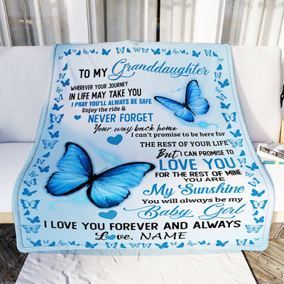 Personalized To My Granddaughter Blanket from Grandma Butterfly You are My Sunshine I Love You Birthday Christmas Gifts Customized Fleece Blanket Blanket | Teecentury.com