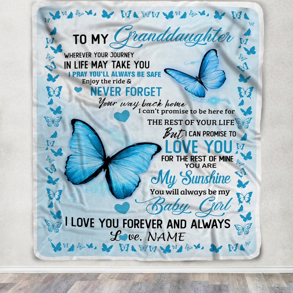 Personalized To My Granddaughter Blanket from Grandma Butterfly You are My Sunshine I Love You Birthday Christmas Gifts Customized Fleece Blanket Blanket | Teecentury.com