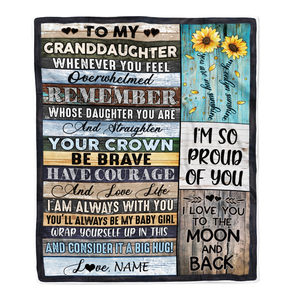 Personalized To My Granddaughter Blanket from Grandma Nana Wood Whenever You Feel Overwhelmed Remember Whose Granddaughter Birthday Christmas Fleece Blanket Blanket | Teecentury.com