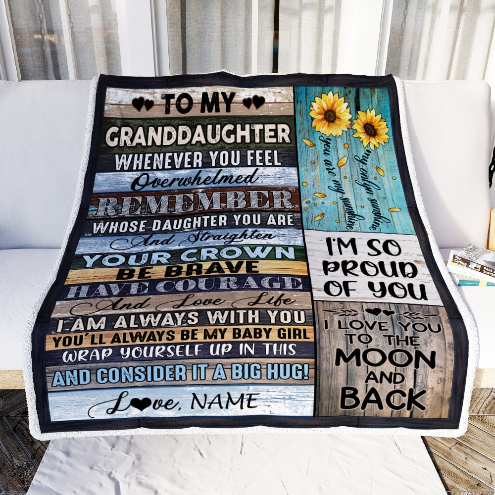 Personalized To My Granddaughter Blanket from Grandma Nana Wood Whenever You Feel Overwhelmed Remember Whose Granddaughter Birthday Christmas Fleece Blanket Blanket | Teecentury.com