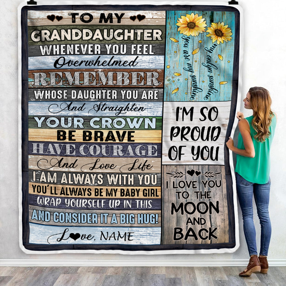 Personalized To My Granddaughter Blanket from Grandma Nana Wood Whenever You Feel Overwhelmed Remember Whose Granddaughter Birthday Christmas Fleece Blanket Blanket | Teecentury.com