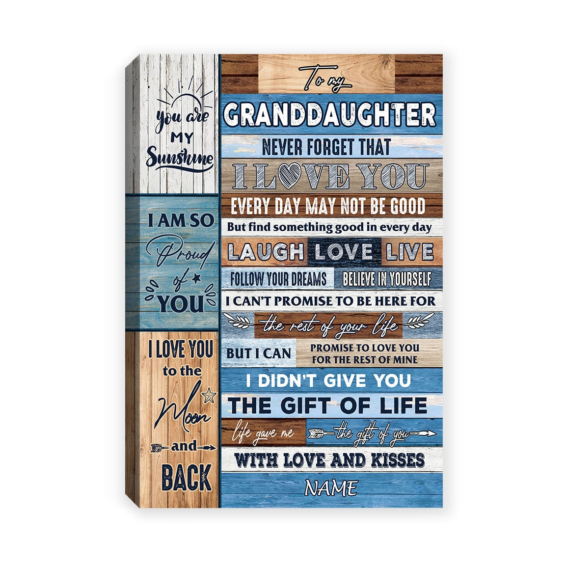 Personalized To My Granddaughter Canvas From Grandma Grandpa Nana I Love You Wood Granddaughter Birthday Christmas Custom Wall Art Print Home Decor Framed Canvas | teecentury