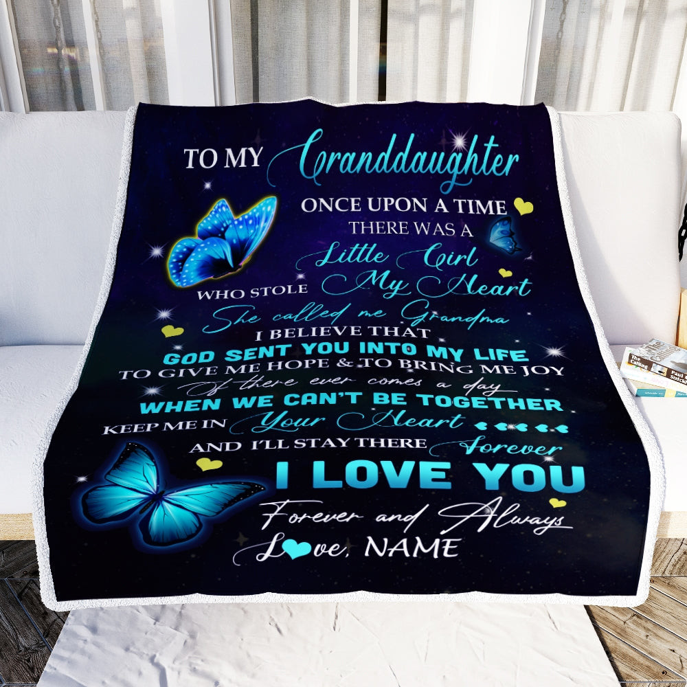 Personalized To My Granddaughter From Grandma Blanket Once Upon A Time Butterfly Birthday Graduation Christmas Gift Bed Quilt Fleece Throw Blanket Blanket | Teecentury.com