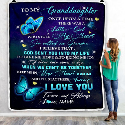 Personalized To My Granddaughter From Grandma Blanket Once Upon A Time Butterfly Birthday Graduation Christmas Gift Bed Quilt Fleece Throw Blanket Blanket | Teecentury.com