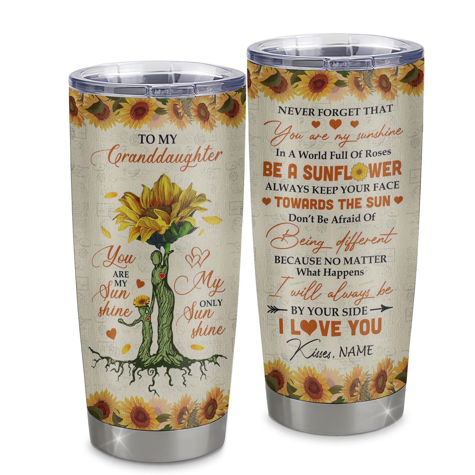 Personalized To My Granddaughter From Grandma Stainless Steel Tumbler Cup Never Forget That You Are My Sunshine Sunflower Granddaughter Birthday Christmas Travel Mug | teecentury