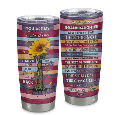 Personalized To My Granddaughter From Grandma Stainless Steel Tumbler Cup Wood Sunflower Never Forget I Love You Granddaughter Birthday Graduation Christmas Travel Mug | teecentury
