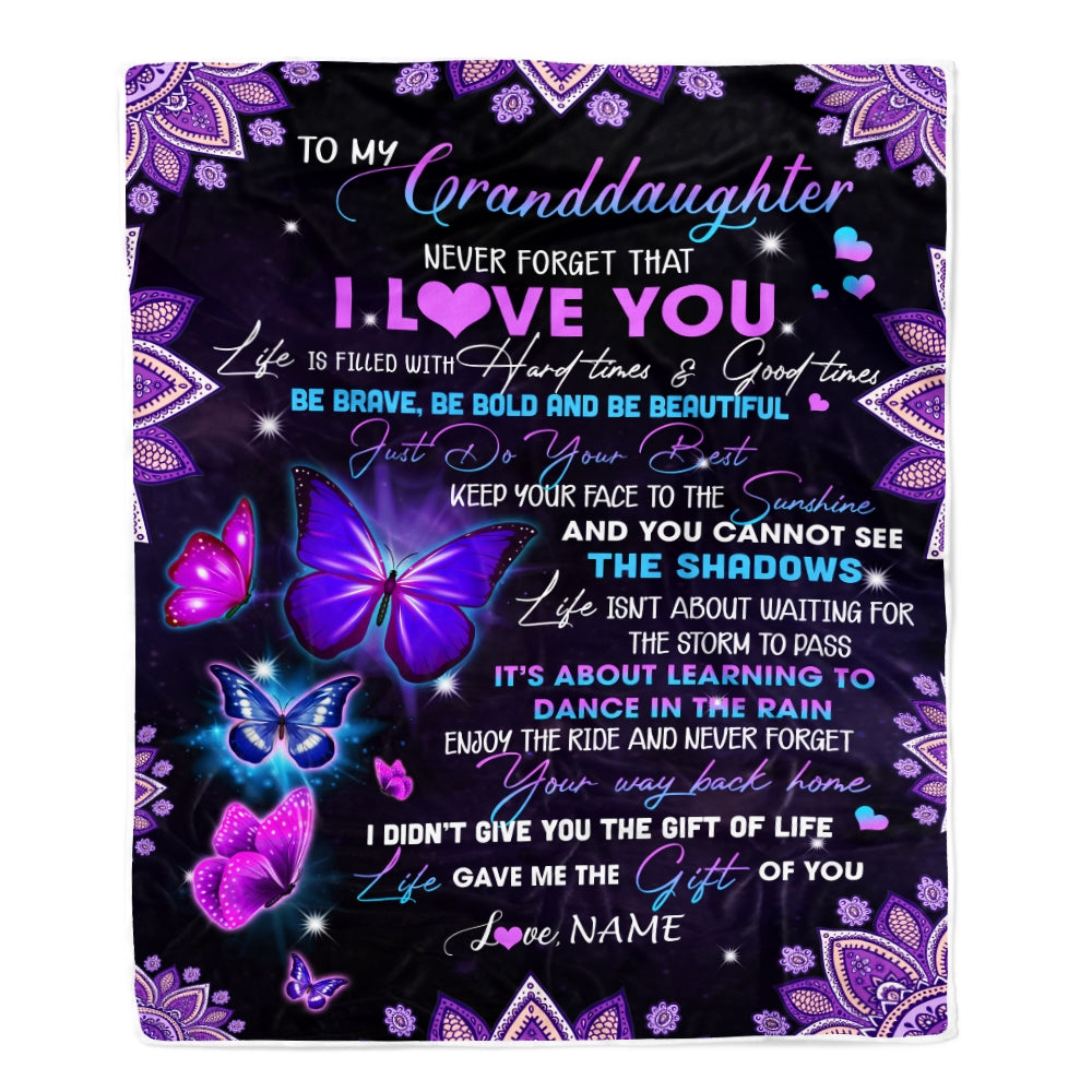 Personalized To My Granddaughter I Love You From Grandma Grandpa Nana Butterfly Birthday Christmas Thanksgiving Graduation Customized Fleece Blanket Blanket | Teecentury.com
