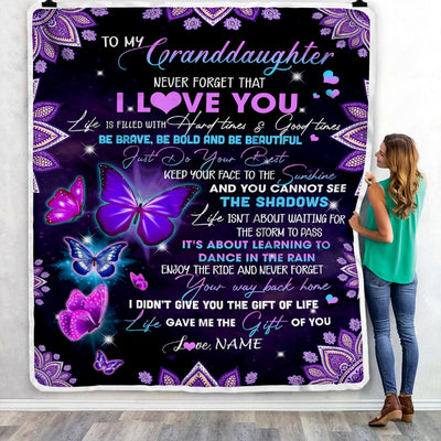 Personalized To My Granddaughter I Love You From Grandma Grandpa Nana Butterfly Birthday Christmas Thanksgiving Graduation Customized Fleece Blanket Blanket | Teecentury.com
