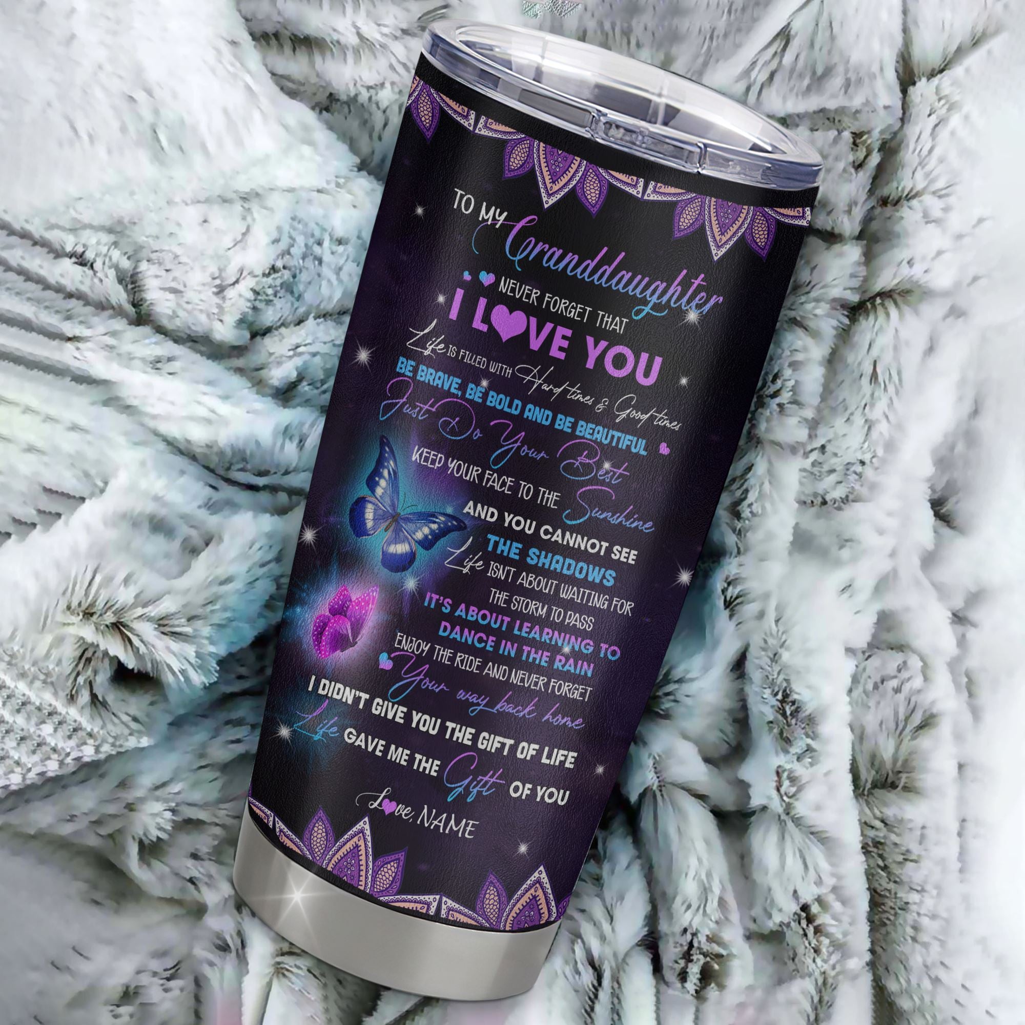 Personalized To My Granddaughter I Love You From Grandma Grandpa Stainless Steel Tumbler Cup Butterfly Granddaughter Birthday Graduation Christmas Travel Mug | teecentury