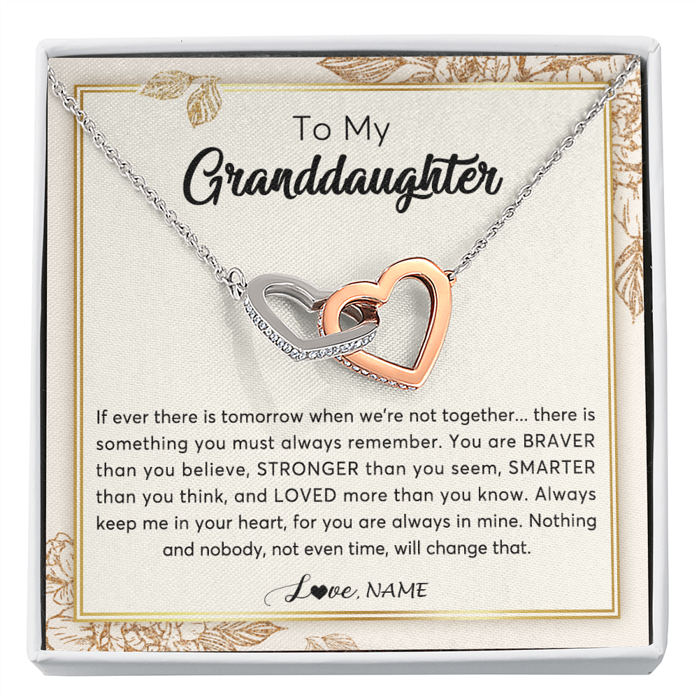 Interlocking Hearts Necklace | Personalized To My Granddaughter Necklace From Grandma Braver Stronger Smarter Loved Granddaughter Jewelry Birthday Christmas Customized Gift Box Message Card | teecentury