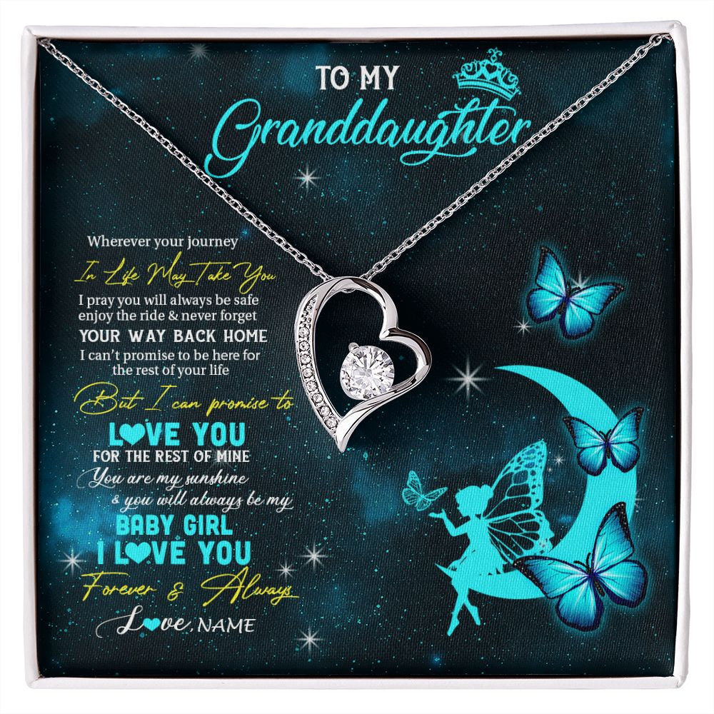 Forever Love Necklace | Personalized To My Granddaughter Necklace From Grandma Fairy Silhouette Fantasy Moon Granddaughter Birthday Christmas Customized Gift Box Message Card | teecentury