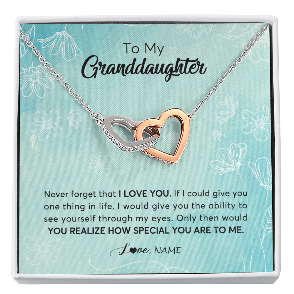 Interlocking Hearts Necklace | Personalized To My Granddaughter Necklace From Grandma Flower Never Forget I Love You Granddaughter Jewelry Graduation Birthday Customized Gift Box Message Card | teecentury