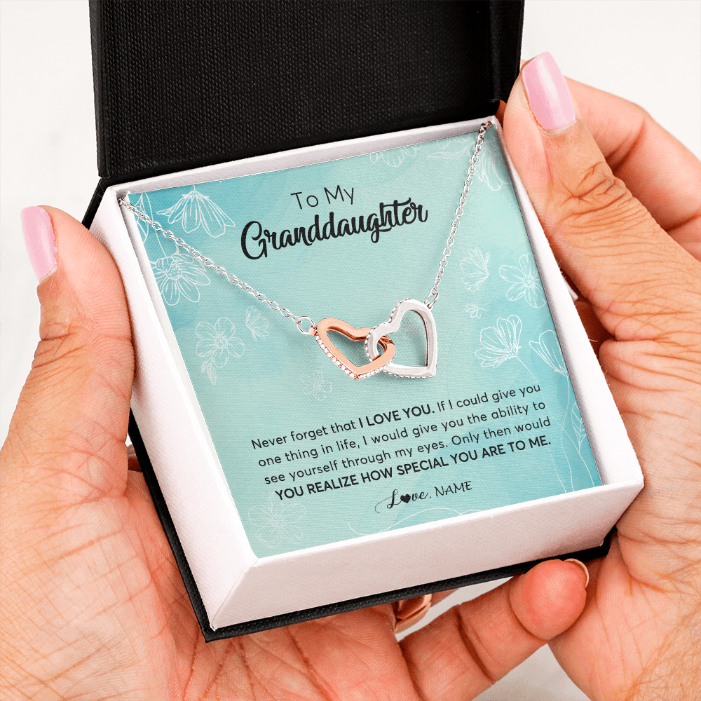 Interlocking Hearts Necklace | Personalized To My Granddaughter Necklace From Grandma Flower Never Forget I Love You Granddaughter Jewelry Graduation Birthday Customized Gift Box Message Card | teecentury