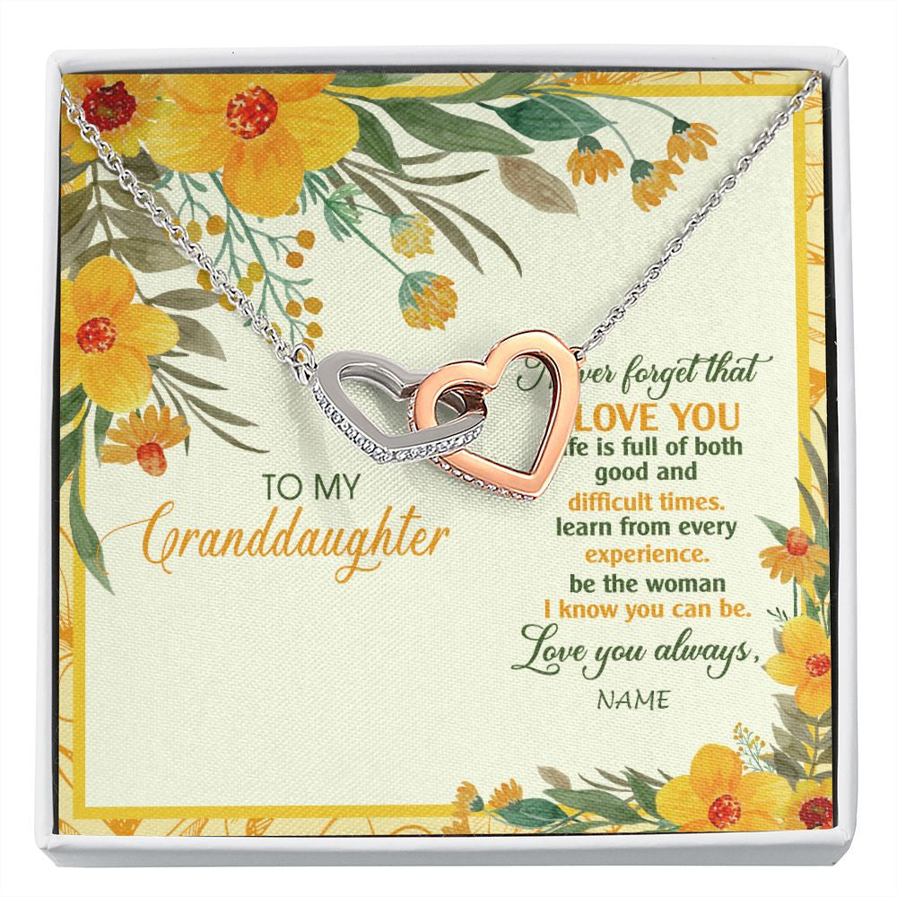 Interlocking Hearts Necklace | Personalized To My Granddaughter Necklace From Grandma Flower Never Forget That I Love You Granddaughter Birthday Christmas Customized Gift Box Message Card | teecentury