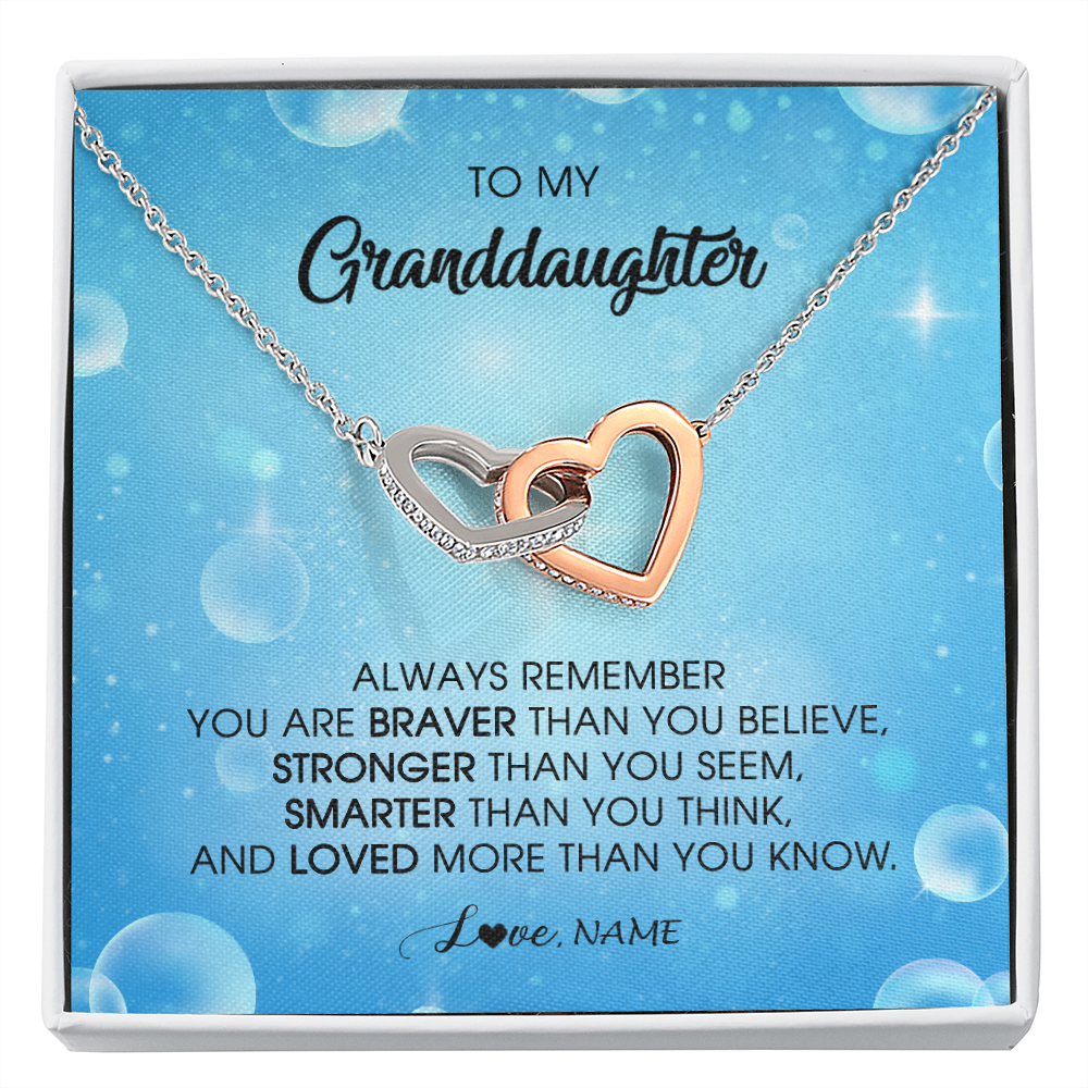 Interlocking Hearts Necklace | Personalized To My Granddaughter Necklace From Grandma Grandpa Always Remember You Are Braver Granddaughter Jewelry Birthday Christmas Customized Message Card | teecentury