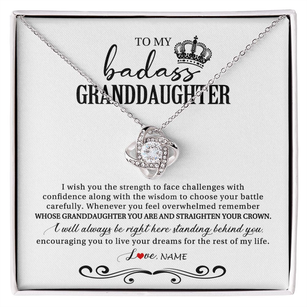 Love Knot Necklace | Personalized To My Granddaughter Necklace From Grandma Grandpa Nana Wish You The Strength Granddaughter Birthday Christmas Customized Gift Box Message Card | teecentury