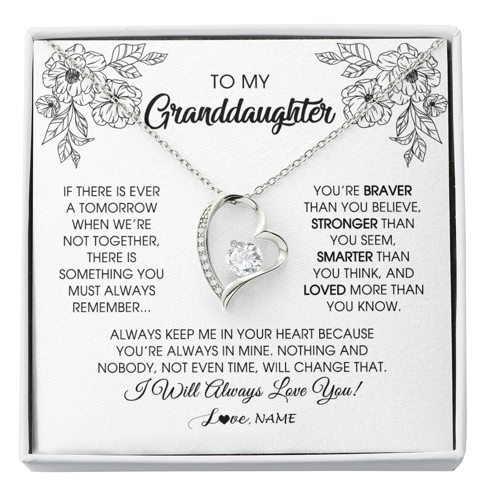 Forever Love Necklace | Personalized To My Granddaughter Necklace From Grandma Grandpa You're Braver Stronger Smarter Granddaughter Birthday Customized Jewelry Gift Box Message Card | teecentury