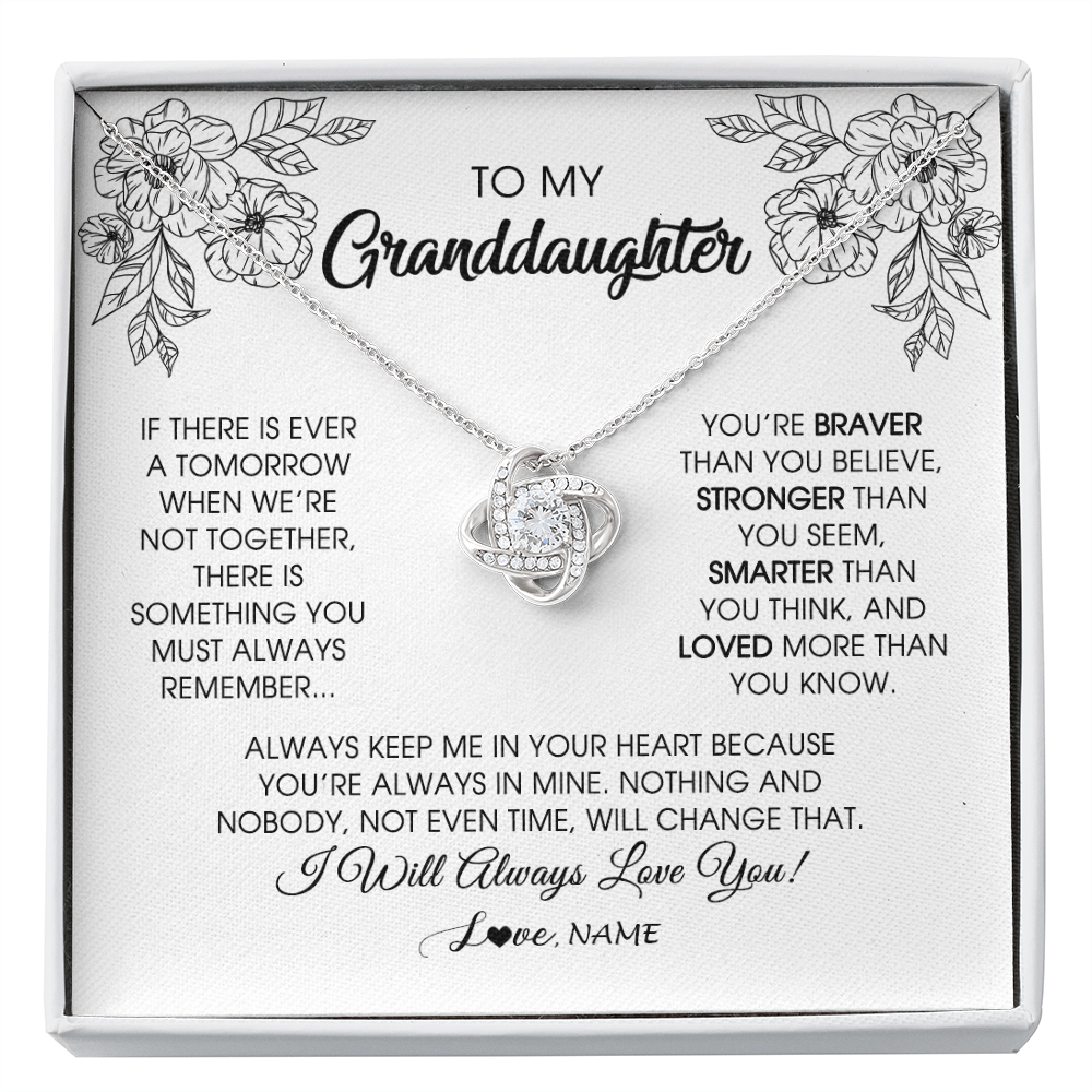 Love Knot Necklace | Personalized To My Granddaughter Necklace From Grandma Grandpa You're Braver Stronger Smarter Granddaughter Birthday Customized Jewelry Gift Box Message Card | teecentury