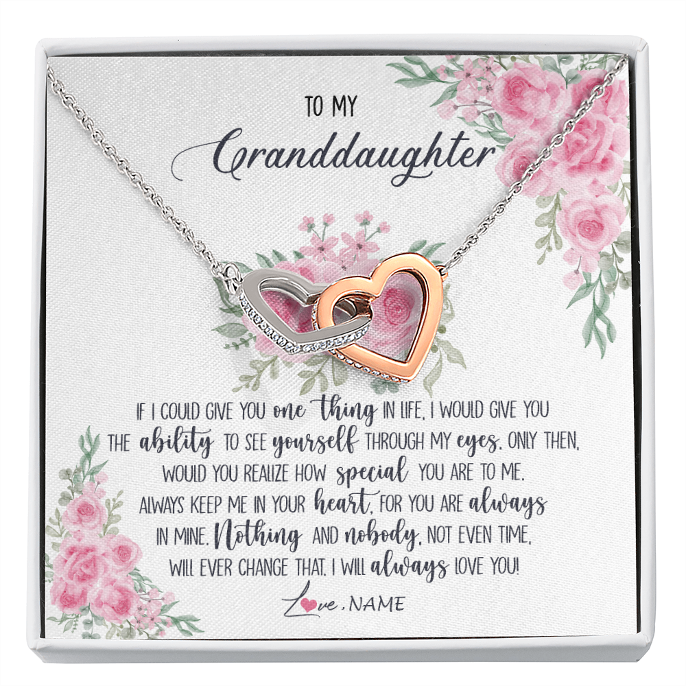 Interlocking Hearts Necklace | Personalized To My Granddaughter Necklace From Grandma I Will Always Love You Granddaughter Birthday Christmas Pendant Jewelry Customized Gift Box Message Card | teecentury