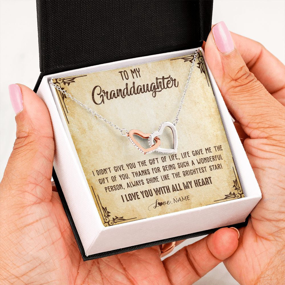 Interlocking Hearts Necklace | Personalized To My Granddaughter Necklace From Grandma Nana I Love You With All My Heart Granddaughter Birthday Christmas Customized Gift Box Message Card | teecentury