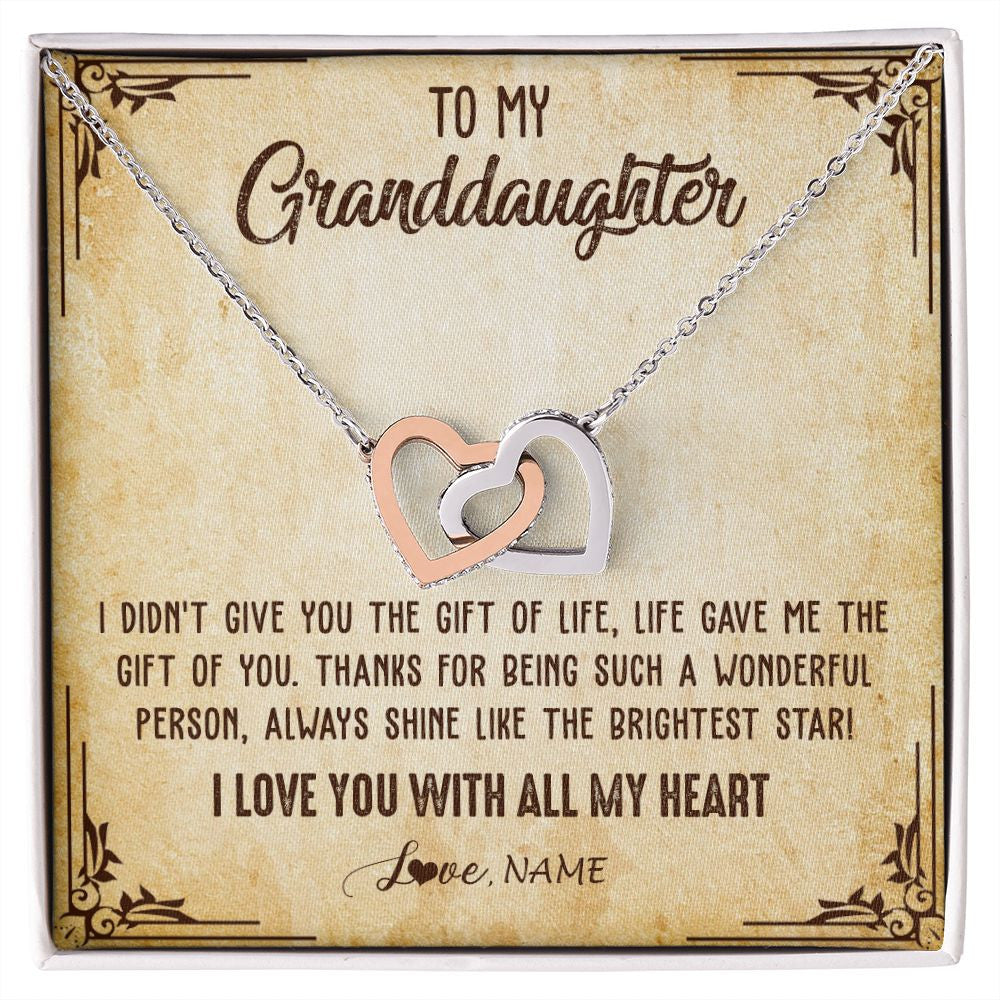 Interlocking Hearts Necklace | Personalized To My Granddaughter Necklace From Grandma Nana I Love You With All My Heart Granddaughter Birthday Christmas Customized Gift Box Message Card | teecentury