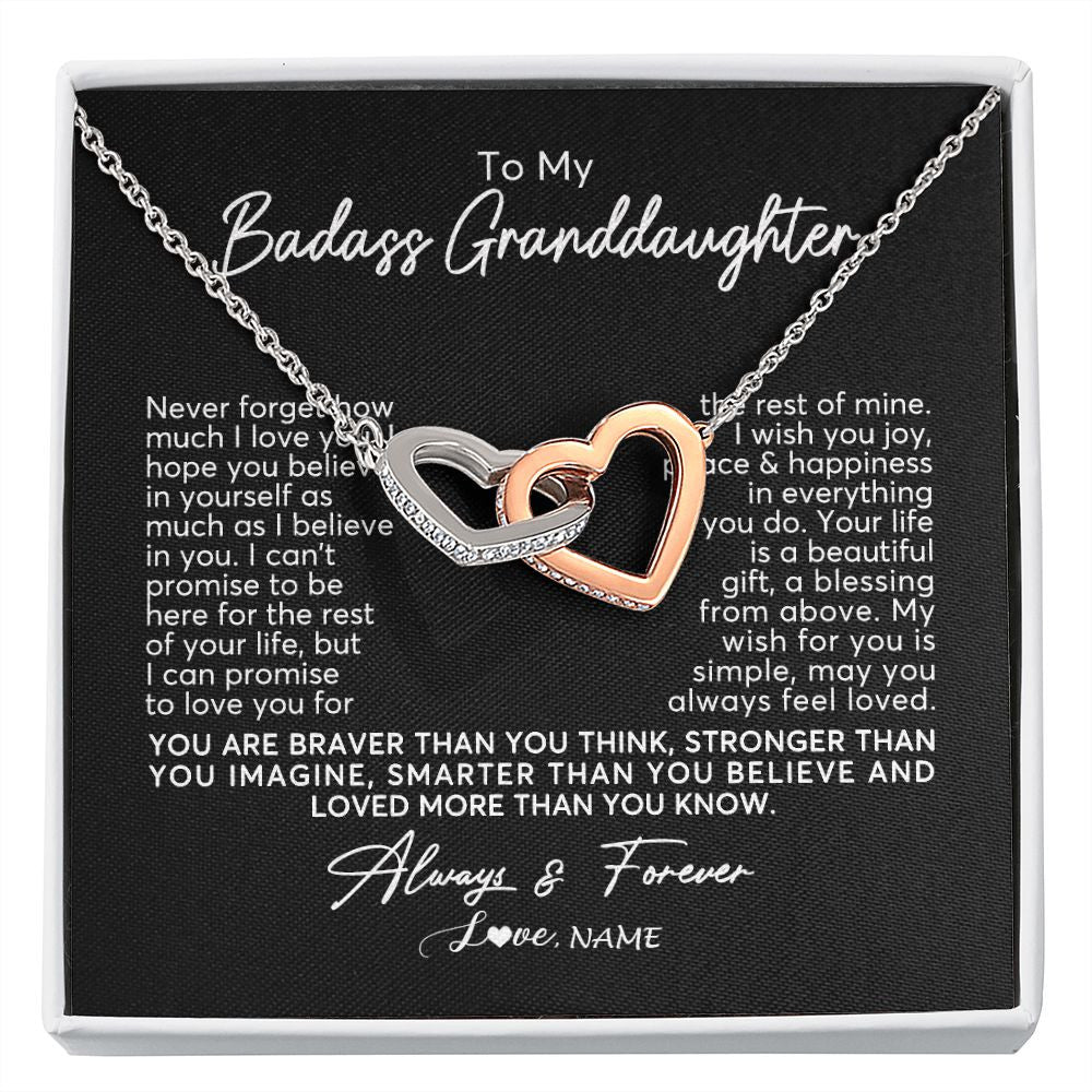 Interlocking Hearts Necklace | Personalized To My Granddaughter Necklace From Grandma Nana Never Forget How Much I Love You Granddaughter Birthday Christmas Customized Gift Box Message Card | teecentury