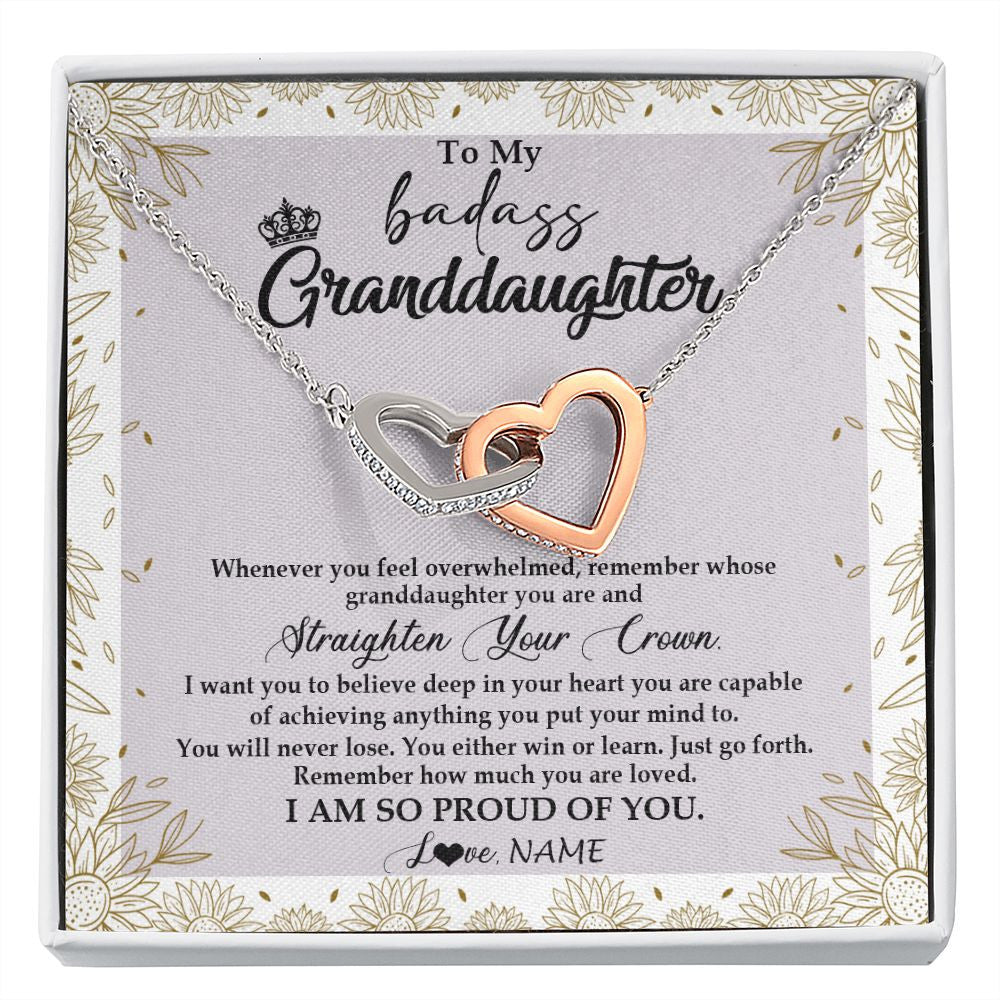 Interlocking Hearts Necklace | Personalized To My Granddaughter Necklace From Grandma Nana Straighten Your Crown Granddaughter Birthday Graduation Christmas Customized Gift Box Message Card | teecentury