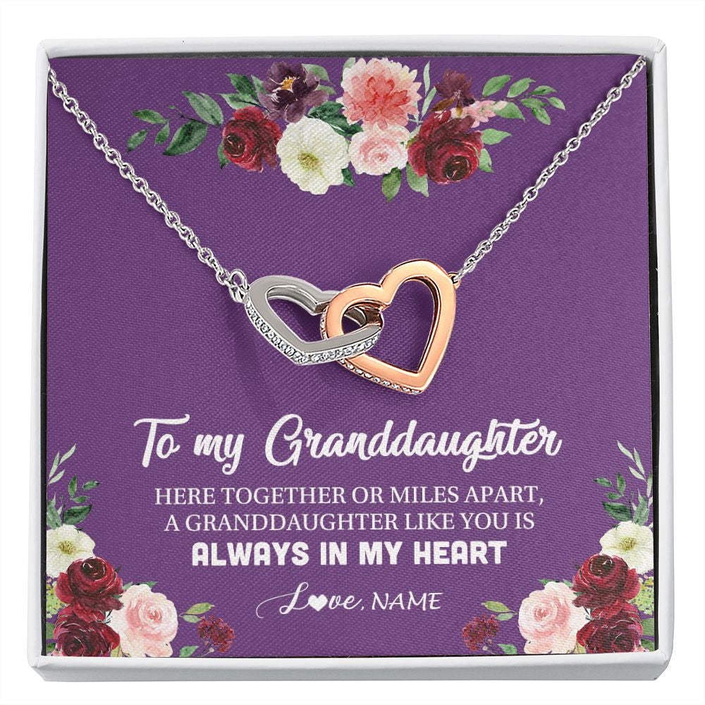 Interlocking Hearts Necklace | Personalized To My Granddaughter Necklace From Grandma Nana You Is Always In My Heart Granddaughter Birthday Christmas Customized Gift Box Message Card | teecentury