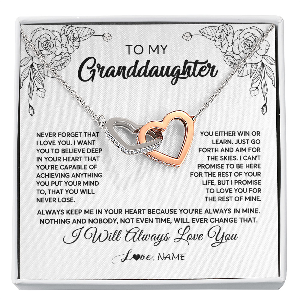Interlocking Hearts Necklace | Personalized To My Granddaughter Necklace From Grandma Never Forget That I Love You Granddaughter Birthday Christmas Jewelry Customized Gift Box Message Card | teecentury