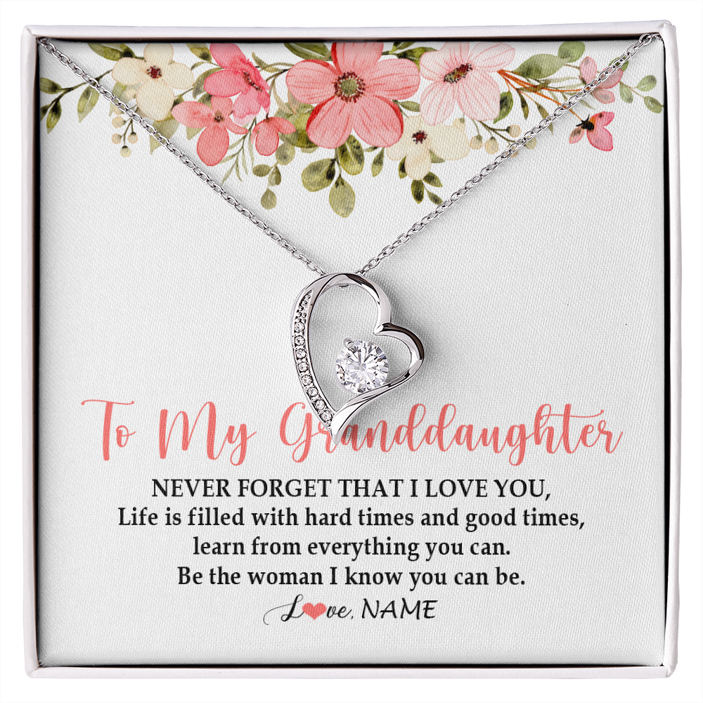 Forever Love Necklace | Personalized To My Granddaughter Necklace From Grandma Never Forget That I Love You Granddaughter Jewelry Birthday Christmas Customized Gift Box Message Card | teecentury