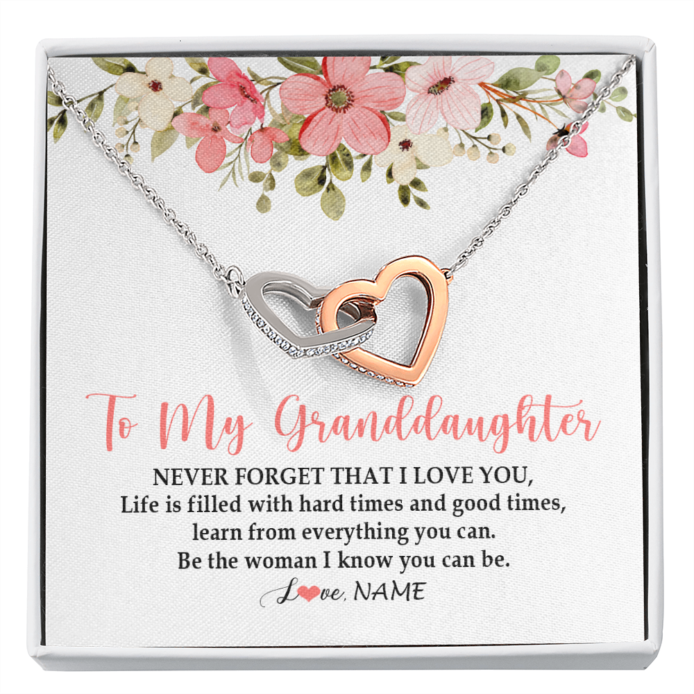 Interlocking Hearts Necklace | Personalized To My Granddaughter Necklace From Grandma Never Forget That I Love You Granddaughter Jewelry Birthday Christmas Customized Gift Box Message Card | teecentury