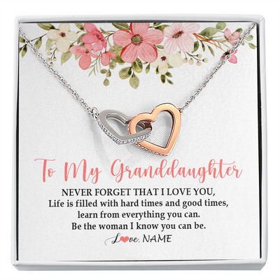 Interlocking Hearts Necklace | Personalized To My Granddaughter Necklace From Grandma Never Forget That I Love You Granddaughter Jewelry Birthday Christmas Customized Gift Box Message Card | teecentury