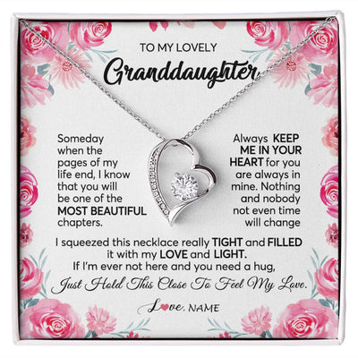 Forever Love Necklace | Personalized To My Granddaughter Necklace From Grandma Papa Always Keep Me in Your Heart Granddaughter Birthday Christmas Customized Gift Box Message Card | teecentury