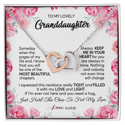 Interlocking Hearts Necklace | Personalized To My Granddaughter Necklace From Grandma Papa Always Keep Me in Your Heart Granddaughter Birthday Christmas Customized Gift Box Message Card | teecentury