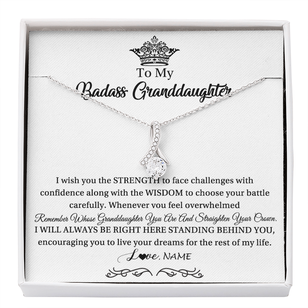 Alluring Beauty Necklace | Personalized To My Granddaughter Necklace From Grandma Straighten Your Crown Granddaughter Jewelry Birthday Christmas Customized Gift Box Message Card | teecentury