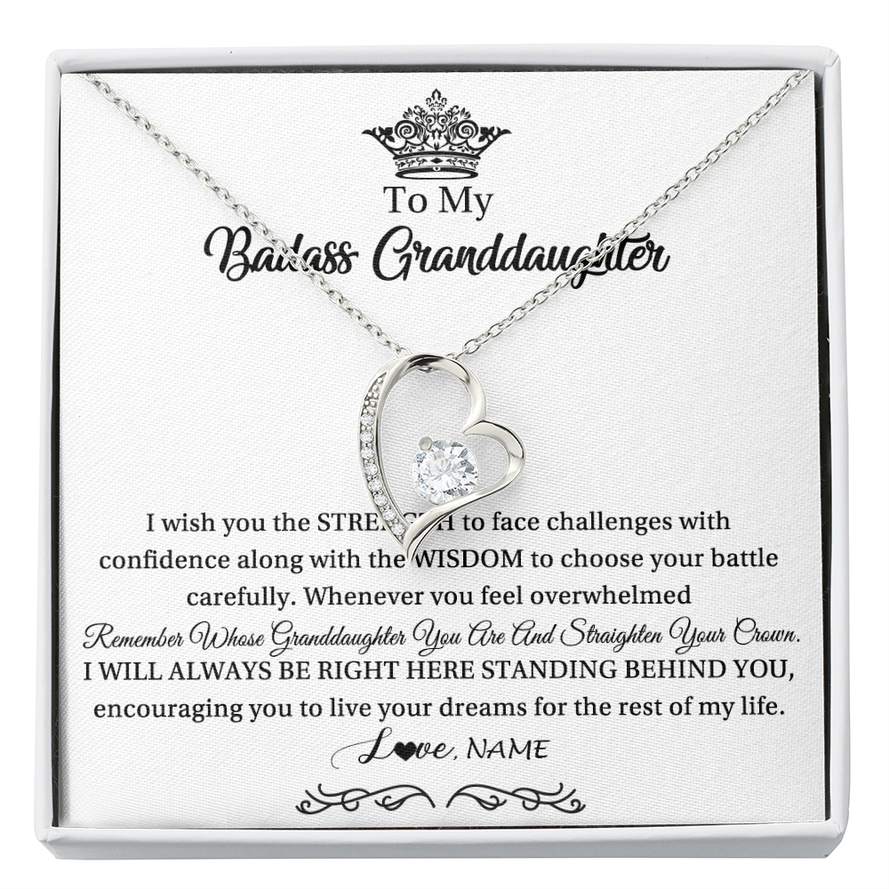Forever Love Necklace | Personalized To My Granddaughter Necklace From Grandma Straighten Your Crown Granddaughter Jewelry Birthday Christmas Customized Gift Box Message Card | teecentury