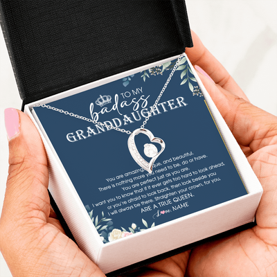 Forever Love Necklace | Personalized To My Granddaughter Necklace From Grandma Straighten Your Crown Queen Granddaughter Jewelry Birthday Christmas Customized Gift Box Message Card | teecentury