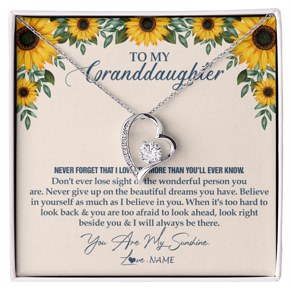 Forever Love Necklace | Personalized To My Granddaughter Necklace From Grandma Sunflower You Are My Sunshine Granddaughter Jewelry Graduation Birthday Customized Gift Box Message Card | teecentury