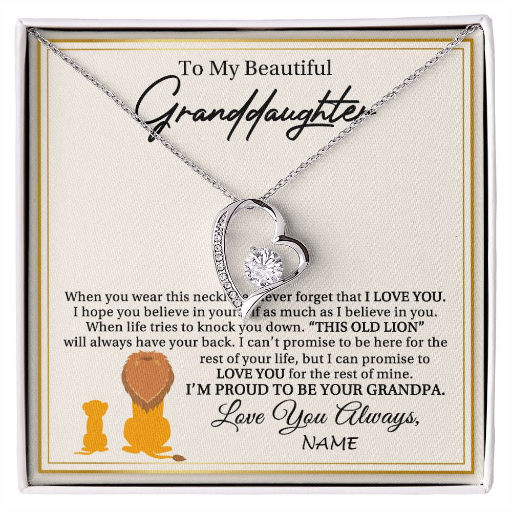 Forever Love Necklace | Personalized To My Granddaughter Necklace From Grandpa I'M Proud To Be Your Grandpa Lion Granddaughter Birthday Christmas Customized Gift Box Message Card | teecentury