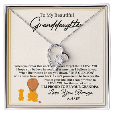 Forever Love Necklace | Personalized To My Granddaughter Necklace From Grandpa I'M Proud To Be Your Grandpa Lion Granddaughter Birthday Christmas Customized Gift Box Message Card | teecentury
