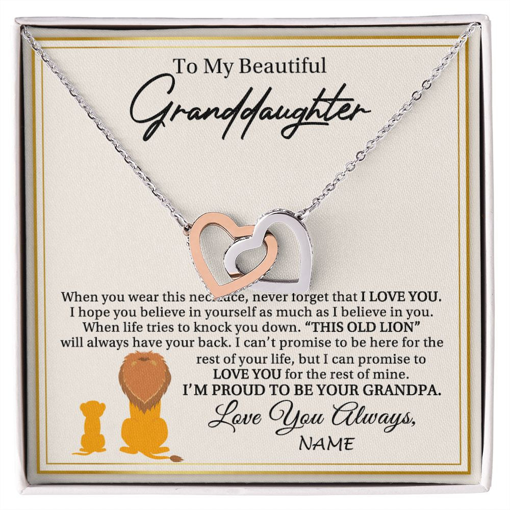 Interlocking Hearts Necklace | Personalized To My Granddaughter Necklace From Grandpa I'M Proud To Be Your Grandpa Lion Granddaughter Birthday Christmas Customized Gift Box Message Card | teecentury