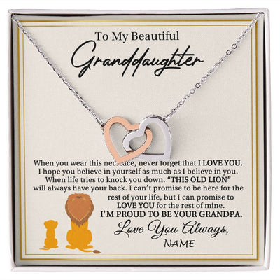 Interlocking Hearts Necklace | Personalized To My Granddaughter Necklace From Grandpa I'M Proud To Be Your Grandpa Lion Granddaughter Birthday Christmas Customized Gift Box Message Card | teecentury