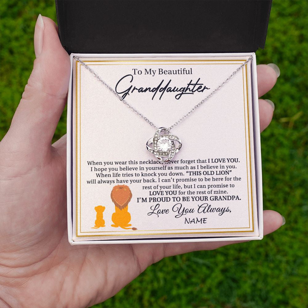Love Knot Necklace | Personalized To My Granddaughter Necklace From Grandpa I'M Proud To Be Your Grandpa Lion Granddaughter Birthday Christmas Customized Gift Box Message Card | teecentury